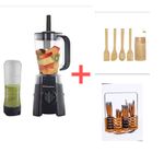 Binatone 1.25L - 0.5L - 300W - Durable Blender - Smoothie Maker - Black + Wooden Spoon & 24 Pieces Cutlery Set