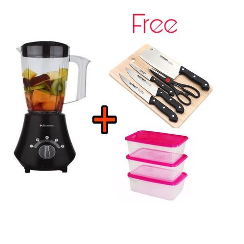 Binatone Durable Smart Electric Blender & Grinder - 1.5 Litre - Black +Free Storage Bowl & Knife Set