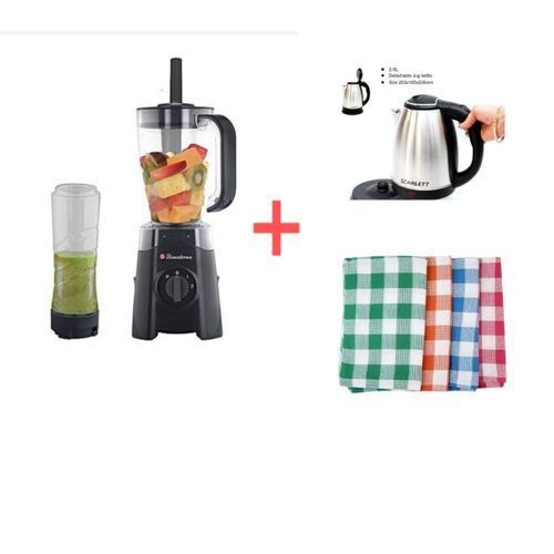 Binatone 1.25L - 300W - Professional Electric Blender + 0.5L - Smoothie Maker - Black + Kettle And 4pieces Napkins.