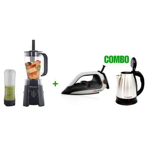Binatone 1.25L - Smart Electric Blender + 0.5L - Smoothie Maker - Black + Free Iron And Kettle