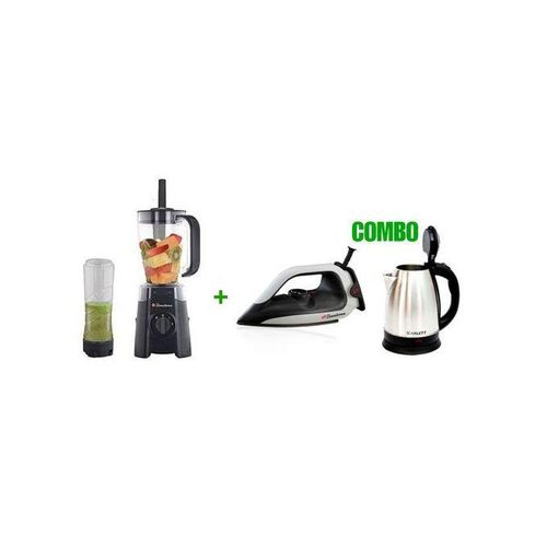 Binatone 1.25L - Potable Electric Blender + 0.5L - Smoothie Maker - Black + Free Iron And Kettle