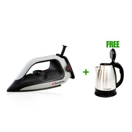 Binatone Durable Electric Dry Iron - 1200Watts - White/Black + Free Kettle