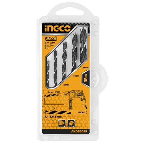 Premium AKDB5055 5 Piece Wood Drill Bit Set - Silver/Black