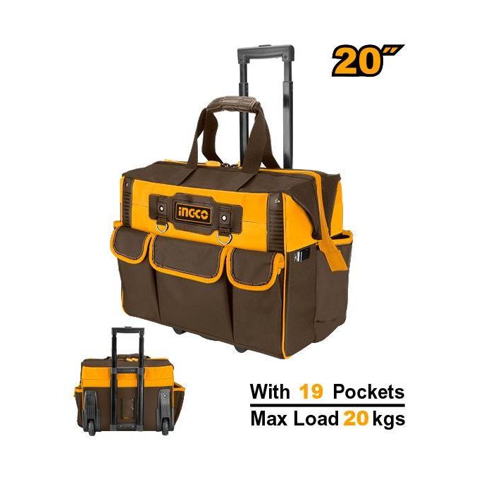 Quality Heavy-Duty HRRTB2015 Rolling Rigid Tool Bag 20" 20Kg - Brown & Yellow
