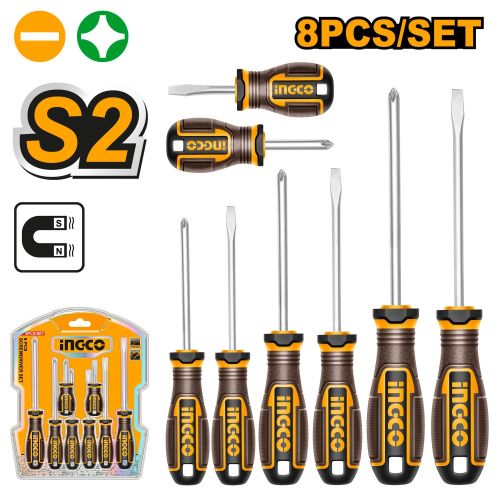 Heavy-Duty HKSDS0828 8 Pieces Screwdriver Set - Brown & Yellow