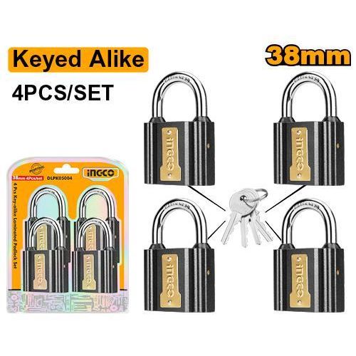 Robust High-Performance DIPLK4382 4Pcs Key-alike Iron Padlock Set 38mm - Black