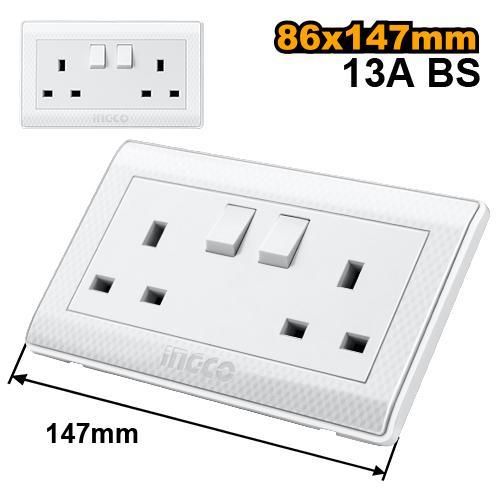 Essential Elite HESST0213A BS Socket 2 Gang 13A - White