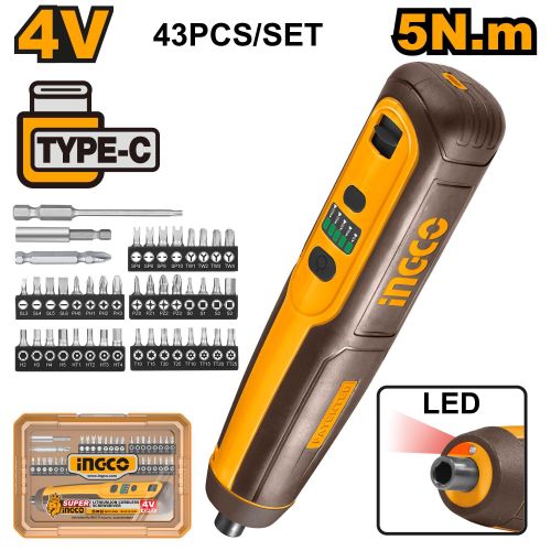 Heavy-Duty Precision CSDLI04062 Cordless Screwdriver 4V 5Nm USB-C - Brown & Yellow