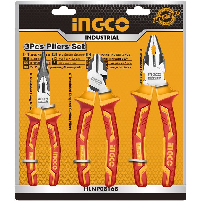 High-Performance Durable HIKPS28318 3 Pieces Insulated Pliers Set - Red & Yellow