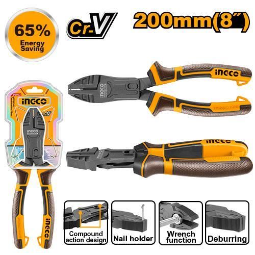 Essential Industrial HCCP58200 Compound Action Combination Pliers 8" - Black & Yellow