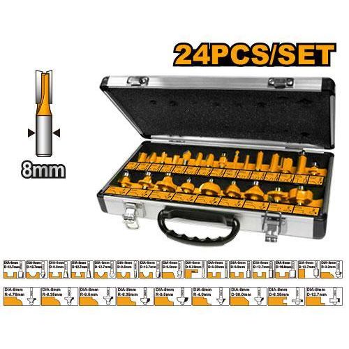 Precision Quality AKRT24081 24 Pieces Router Bits Set 8mm - Silver