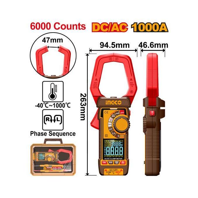 High-Performance DCM610002 DC/AC Clamp Meter - Brown /Red/Yellow
