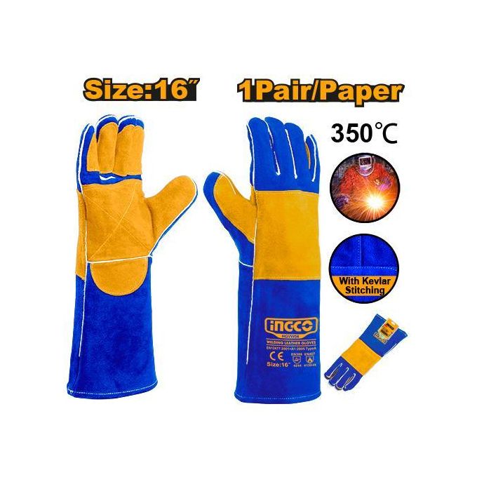 Precision Essential HGVW04 Welding Leather Gloves - Blue & Yellow