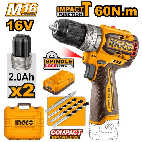 Superior CIDLI16682 Compact Brushless Cordless Impact Drill - Brown & Yellow
