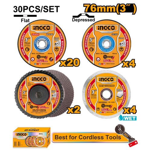 High-Performance Superior MCD07630 Cutting and Grinding Disc set for CAGLI76012 - Black, Yellow & Red