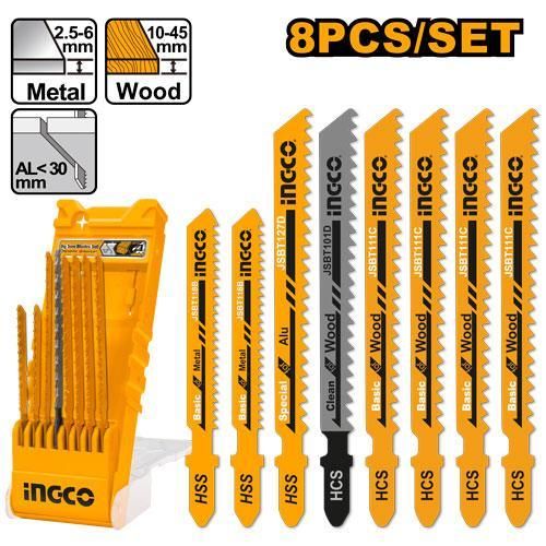 Industrial AKD8088 8 Pieces Jig Saw Blades Set Aluminum + Metal + Wood - Yellow