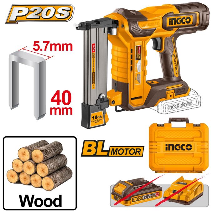 Premium Advanced CCSNLI6005 Cordless Crown Stapler Nailer - Brown & Yellow