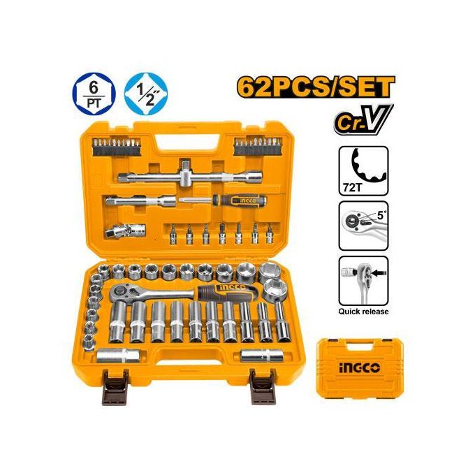 Durable Essential HKTS12602 62 Pieces 1/2" Socket Set - Silver