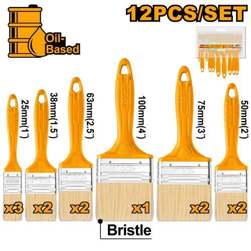 Premium CHPTB78601201 12 Pieces Paint Brush Set - Brown/Silver/Yellow