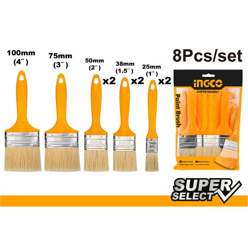Elite Heavy-Duty CHPTB7860801 8 Piece Paint Brush Set - Yellow