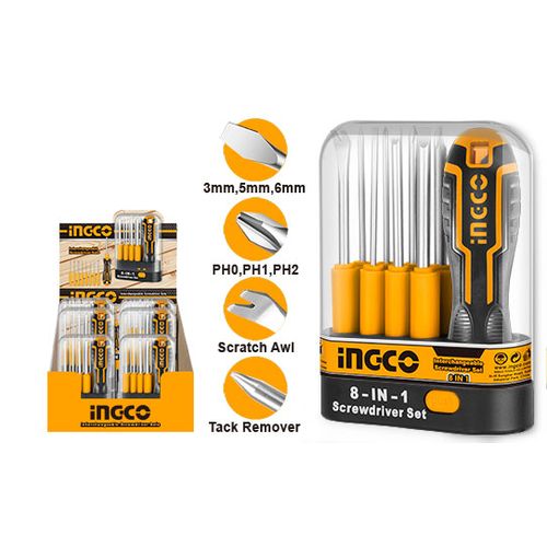 Durable Essential AKISD0901 9 Piece Interchangeable Screwdriver Set - Yellow/Silver