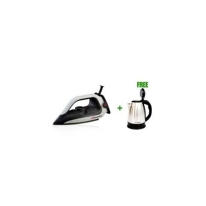 smart 1200W - Durable Electric Dry Iron - White/Black + Free Kettle