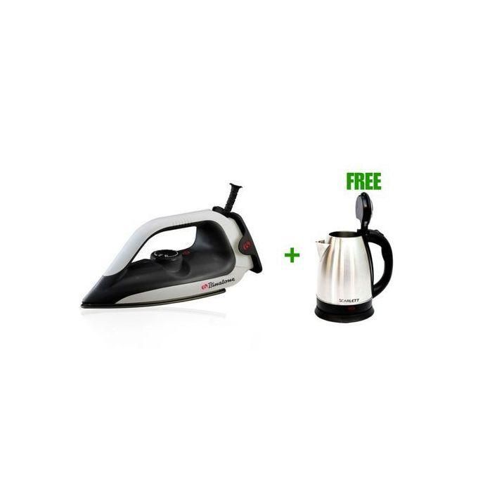 smart 1200W - Durable Electric Dry Iron - White/Black + Free Kettle