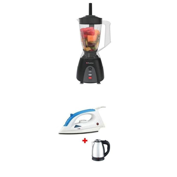 QUALITY Unbreakable Electric Blender - 1.25L - Black + Kettle & Iron