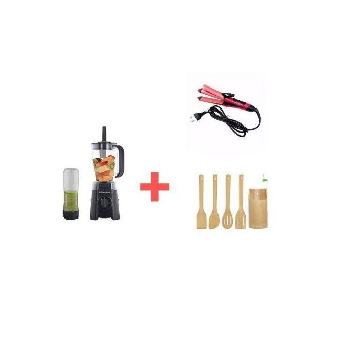 1.5L - High Speed Smart Electric Blender + Smoothie Maker - Black + Hair Straightener & Wooden Spoons