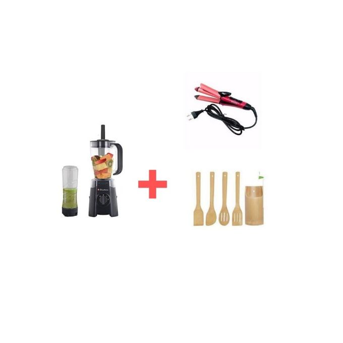 High Speed Smart Electric Blender - 1.5L+ Smoothie Maker - Black + Hair Straightener & Wooden Spoons