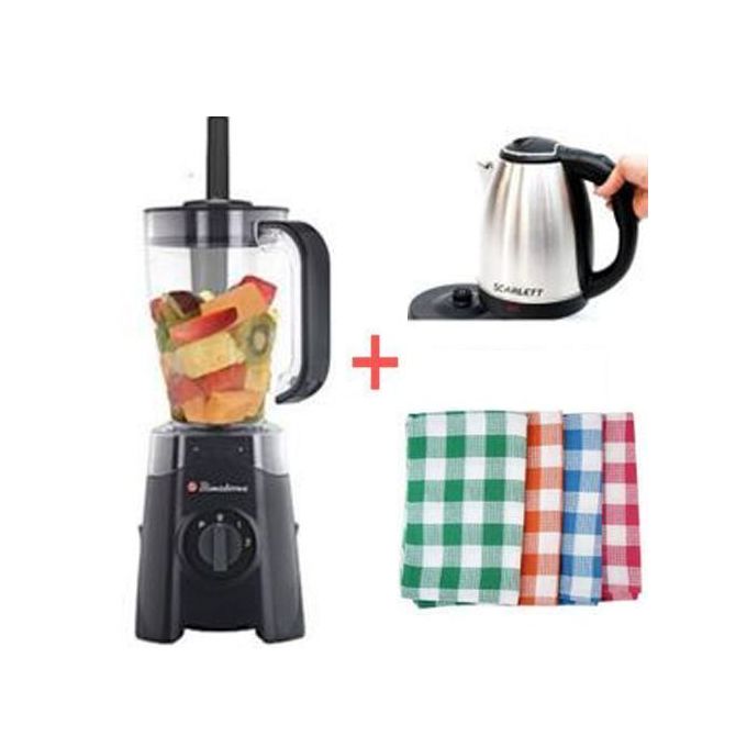 Smart Electric Blender - 1.5L+ Smoothie Maker - Black + Kettle + 4 Pieces Napkins.