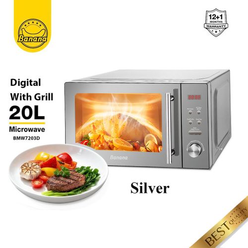 Banana 20L - Digital Microwave Oven & Grill With Timer - 1000W - Silver