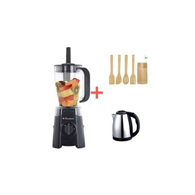 1.25L - 300W - QUALITY High Speed Electric Blender + Smoothie Maker - Black + Wood Spoon & Free Kettle