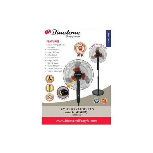 Binatone 1.6M Duo Standing Fan A-1692 - Black